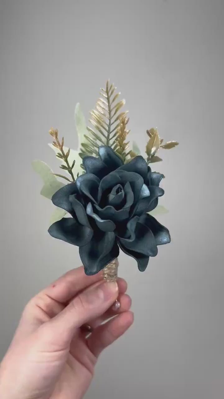 Teal Boutonniere Wedding Dark Teal Groom Boutonnière Teal Pin On Groomsmen Peacock Boutonniere Prom Dark Teal Artificial Flower