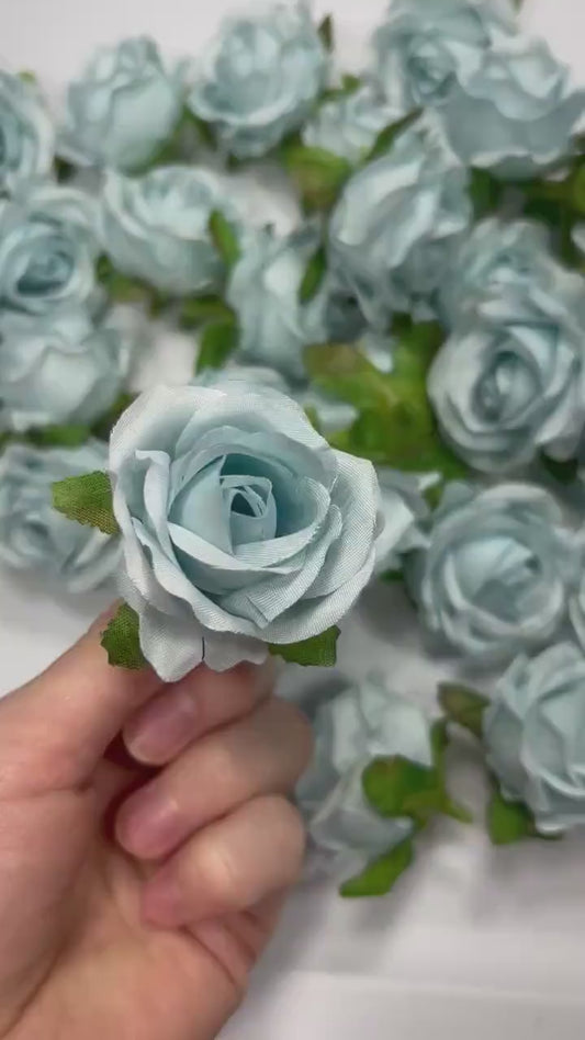 Blue Flower Heads Artificial Rose 1.5” Blue Small Flower Blue Wedding Supplies Craft Light Blue Artificial Head Rose Sky Blue Silk Rose