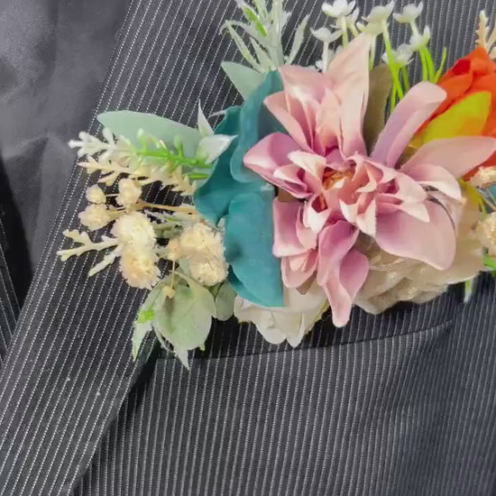 Teal Rust Pocket Boutonniere Wedding Dusty Rose Terracotta Groom Boutonnière Square White Groomsmen Gold Dark Teal Boutonniere Rust