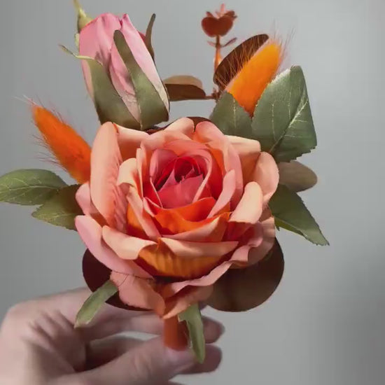 Terracotta Boutonniere Wedding Groom Burnt Orange Boutonnière Groomsmen  Boutonnière Rust Orange Terracotta Groom Artificial Flowers