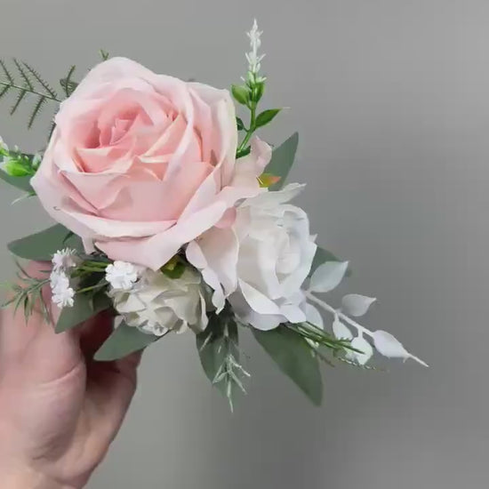 Blush Cake Flowers, Blush Pink White Wedding Cake Decor, Baby Pink Ivory Roses Cake Topper, Rustic Cake Flowers Artificial