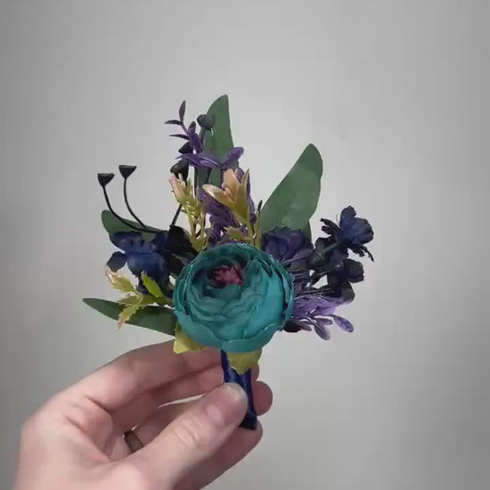 Teal Boutonniere Wedding Jewel Tome Boutonniere Groom Dark Teal Purple Navy Blue Boutonniere Groomsmen Teal Blue Boutonnière Artiticial