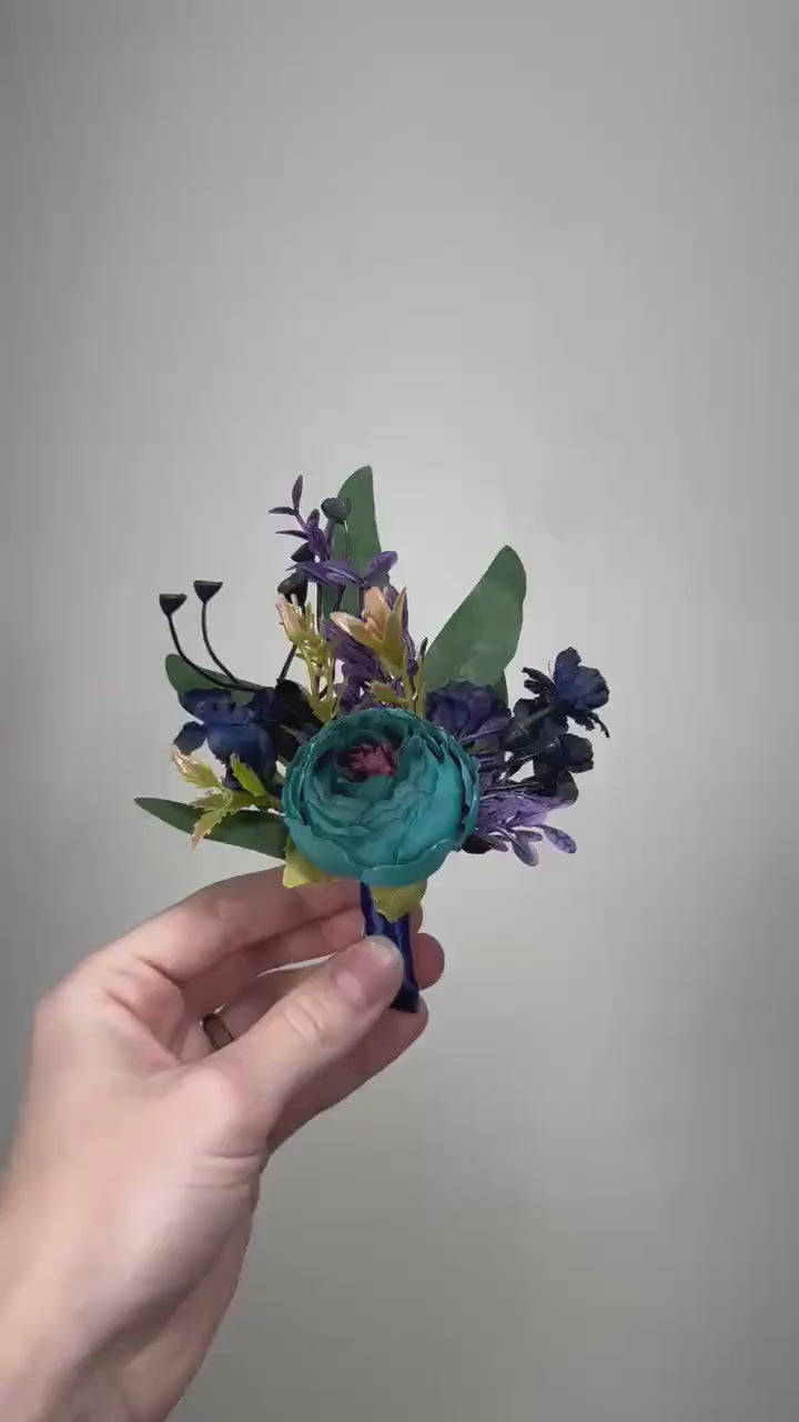 Teal Boutonniere Wedding Jewel Tome Boutonniere Groom Dark Teal Purple Navy Blue Boutonniere Groomsmen Teal Blue Boutonnière Artiticial