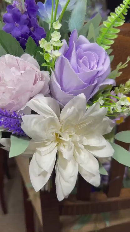 Purple Pew Decor Wedding White Aisle Decoration Purple Ceremony Decor Lavender Chair Decoration White Purple Aisle Marker Wild Flower Violet