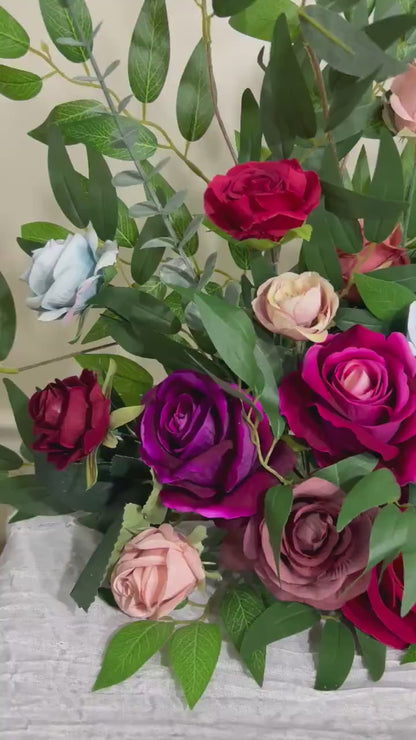 Jewel Tones Floor Arrangement Free Standing Purple Wedding Aisle Sweetheart Burgundy Blue Pink Dusty Fuchsia Artificial Flower 25"Wx20"H