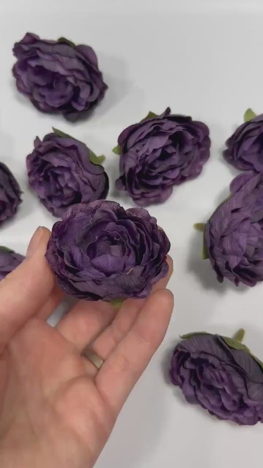 Purple Flower Head 1.5 “ Wedding Dark Purple Flower Heads Rose Deep Purple Wedding Craft Supplies Plum Artificial Rose Head Dark Purple