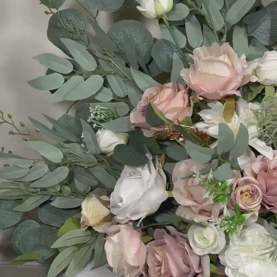 Wedding Floor Arrangement White Blush Pink Rose Dusty Ivory Gold Wedding Aisle Sweetheart Table Floor Arrangement Artificial Eucalyptus