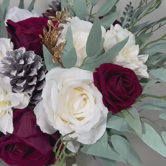 Christmas Bouquet Wedding Bridal Bouquet White Winter Burgundy Bridesmaids Bouquet Pine Cone Gold Christmas Bouquet