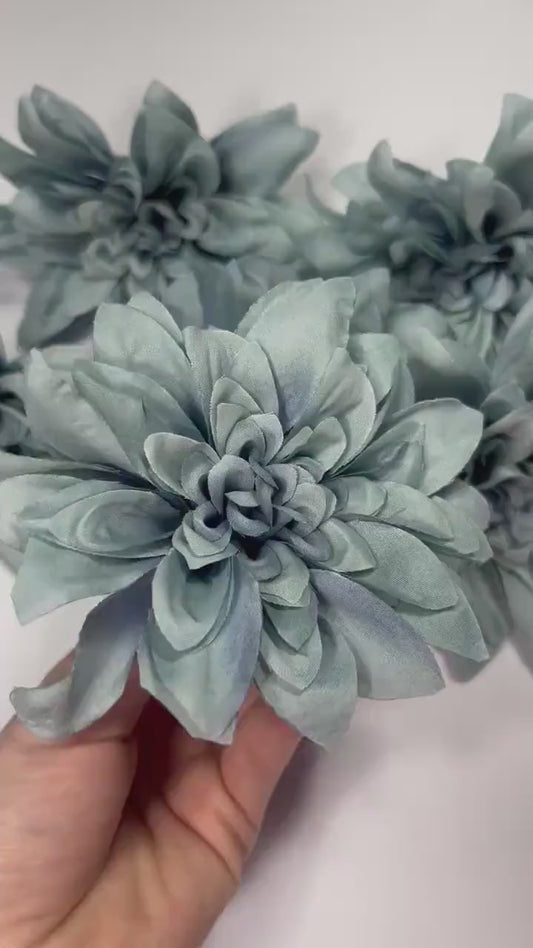 Dusty Blue Flower Artificial Wedding Blue Head Dahlia 4” Head Flower Dusty Blue Home Decor Wedding DIY Craft Supply Dusty Blue Flower