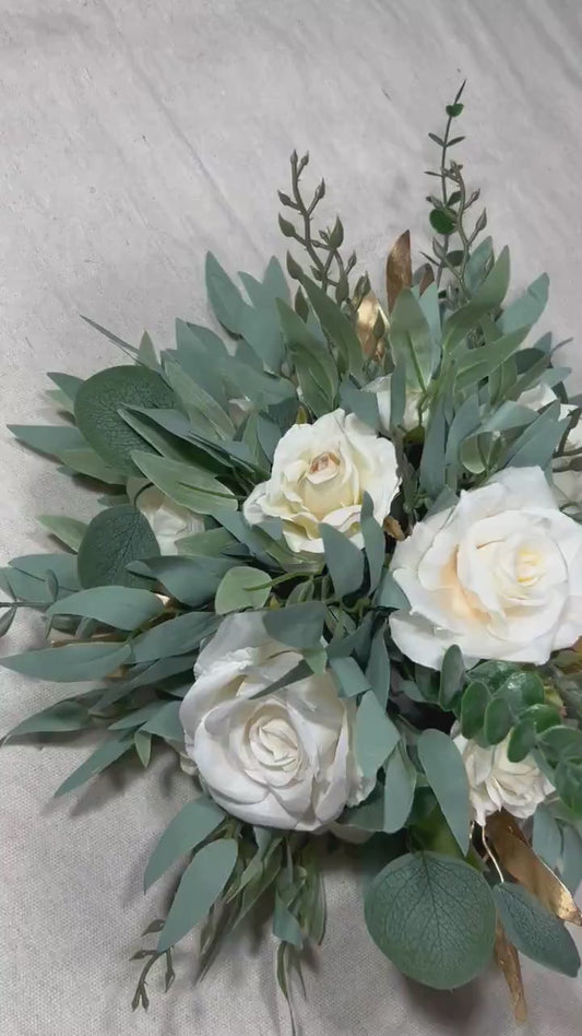 White Centerpiece Table Flower Ball Decoration Table Centerpiece Barrel Ivory Whiskey Champagne Greenery Gold Eucalyptus Artificial Flower