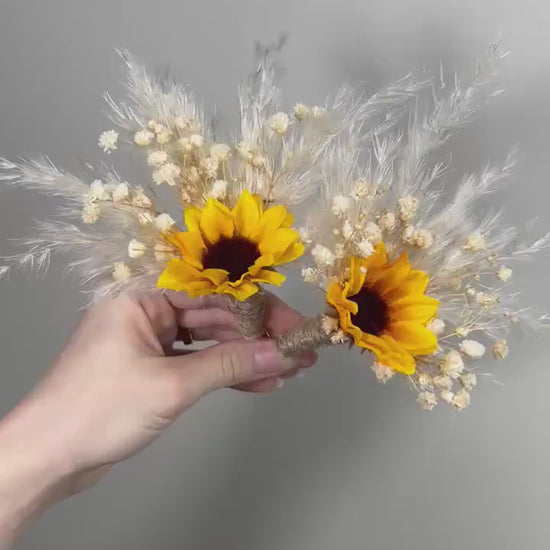 Sunflower Boutonniere Groom Boutonnières Sunflower Groomsmen Sunflower Boutonnière Boho Groom Fall Sunflower Pampas Grass Artificial Flowers