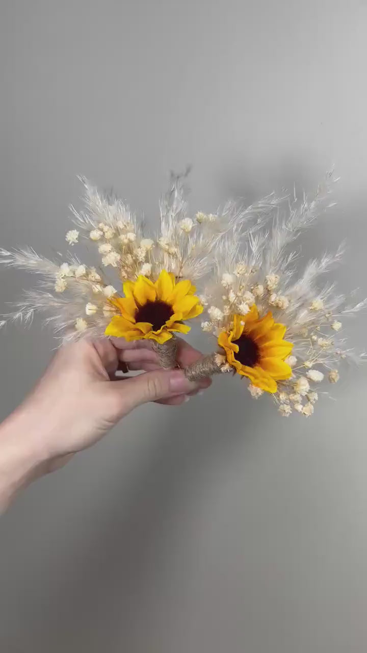 Sunflower Boutonniere Groom Boutonnières Sunflower Groomsmen Sunflower Boutonnière Boho Groom Fall Sunflower Pampas Grass Artificial Flowers