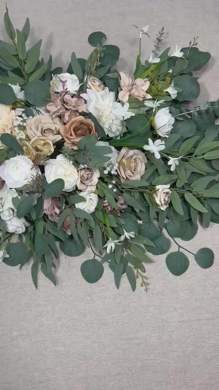 White Taupe Arch Arrangements Wedding Ivory Soft Brown Arbor Arrangements Eucalyptus Sage Green Beige Neutral Earthy Tones Artificial Flower