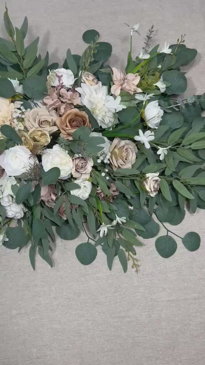 White Taupe Arch Arrangements Wedding Ivory Soft Brown Arbor Arrangements Eucalyptus Sage Green Beige Neutral Earthy Tones Artificial Flower