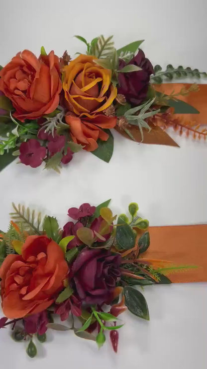 Flower Belt Orange Burgundy Flower Girl Sash Terracotta Wine Red Wedding Rustic Burnt Orange Artificial Flower Bridesmaids Sash Bridal Dress