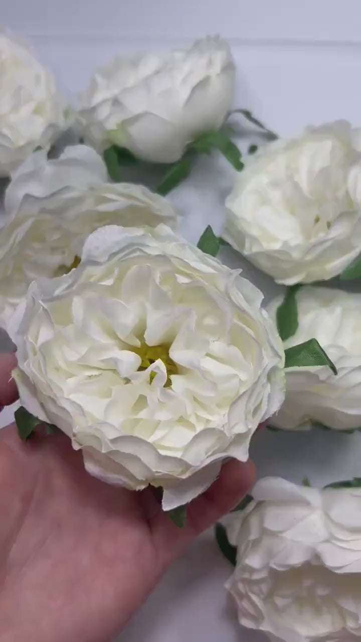 White Peony Artificial Flowers Head Rose White Cabbage Rose Ivory Wedding Fake Roses White Home Decor Flower White Wedding Supplies Craft