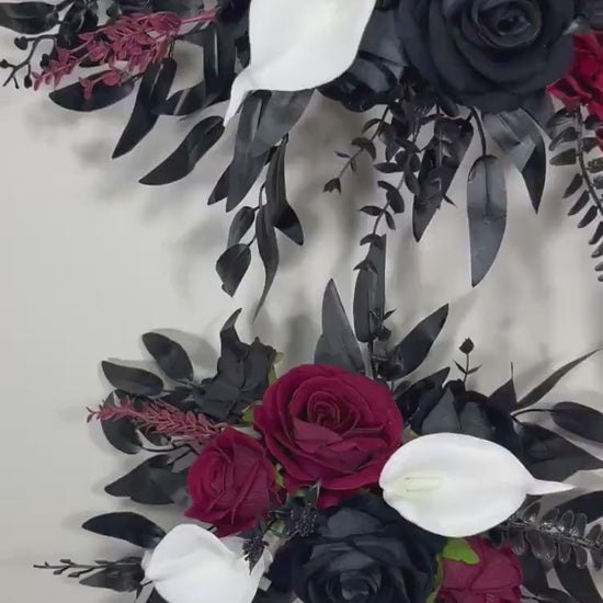Wedding Arch Arrangement Black Burgundy Arch Aisle Arrangement Halloween White Decor Calla Lilies Gothic Black Artificial Flowers Calla