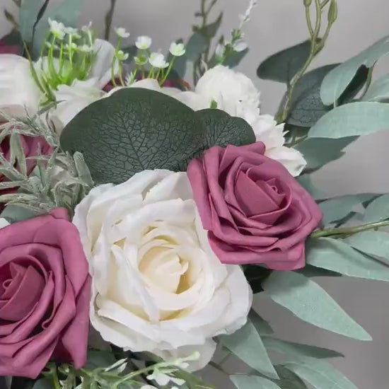 Mauve Bouquet Wedding Bridal White Mauve Bouquet Pink Ivory Bridesmaids Bouquet Mauve White Sage Eucalyptus Artificial Flower