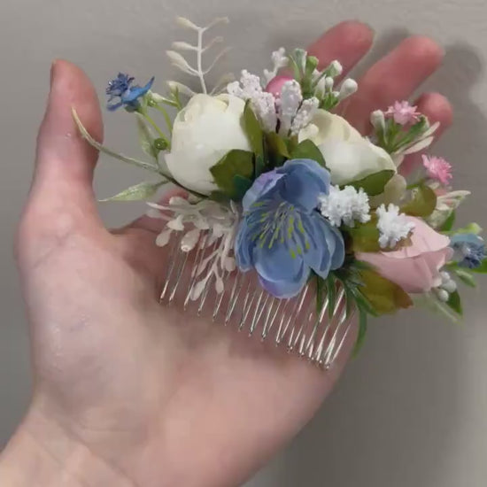 Flower Hair Comb Wedding White Head Piece Hair Comb Pink Bridal Wedding Blue Hair Accessories Dusty Rose Hair Comb Artificial Flower
