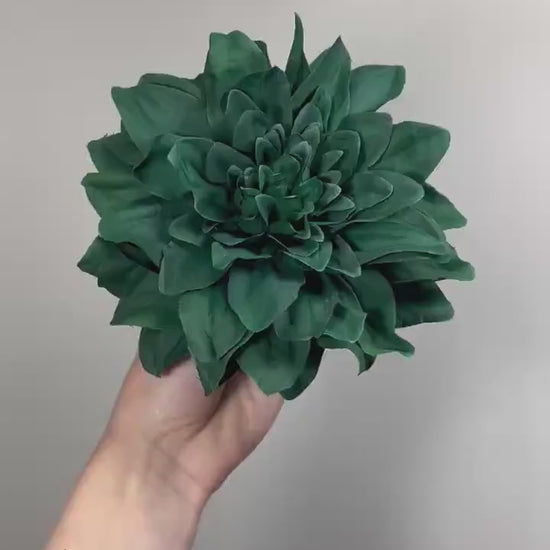 Emerald Green Dahlia Flower Head, Artificial Dahlia 6”, Dark Green Dahlia Bloom, DIY Wedding Flowers, Floral Supply, Fake Craft Flower