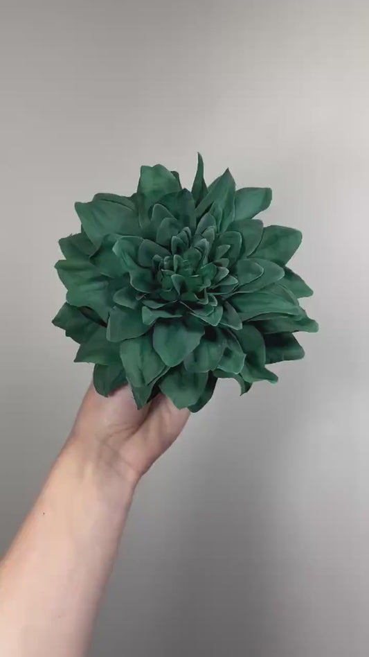 Emerald Green Dahlia Flower Head, Artificial Dahlia 6”, Dark Green Dahlia Bloom, DIY Wedding Flowers, Floral Supply, Fake Craft Flower