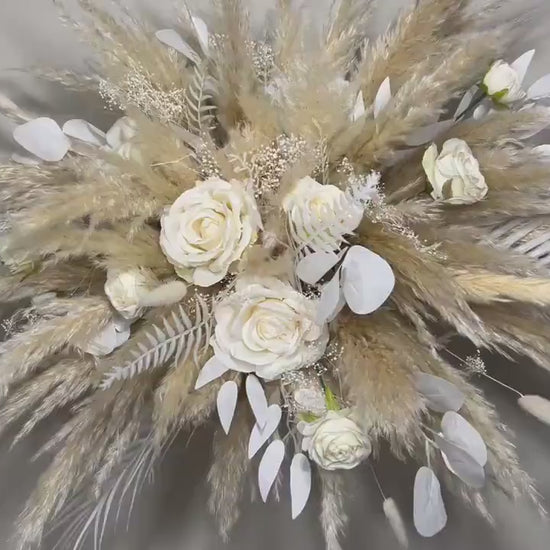Wedding Arch Arrangement White Pampas Grass Arch Aisle Arrangement Decor Handmade Artificial Dried Flowers Baby Breath Fern Ivory Arch