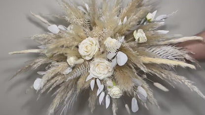 Wedding Arch Arrangement White Pampas Grass Arch Aisle Arrangement Decor Handmade Artificial Dried Flowers Baby Breath Fern Ivory Arch