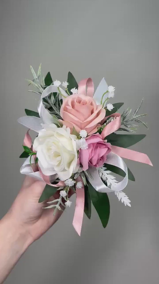 Pin on Corsage White Dusty Rose Wedding Bridesmaids Corsage Mother Prom Dusty Pink Blush Ivory Baby Breath Greenery Artificial Flower