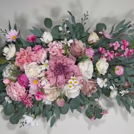 Wedding Pink Arch Arrangement Ivory Dusty Rose Arch Aisle Arrangement Decor Wild Flower Summer Spring Arch White Artificial Flower