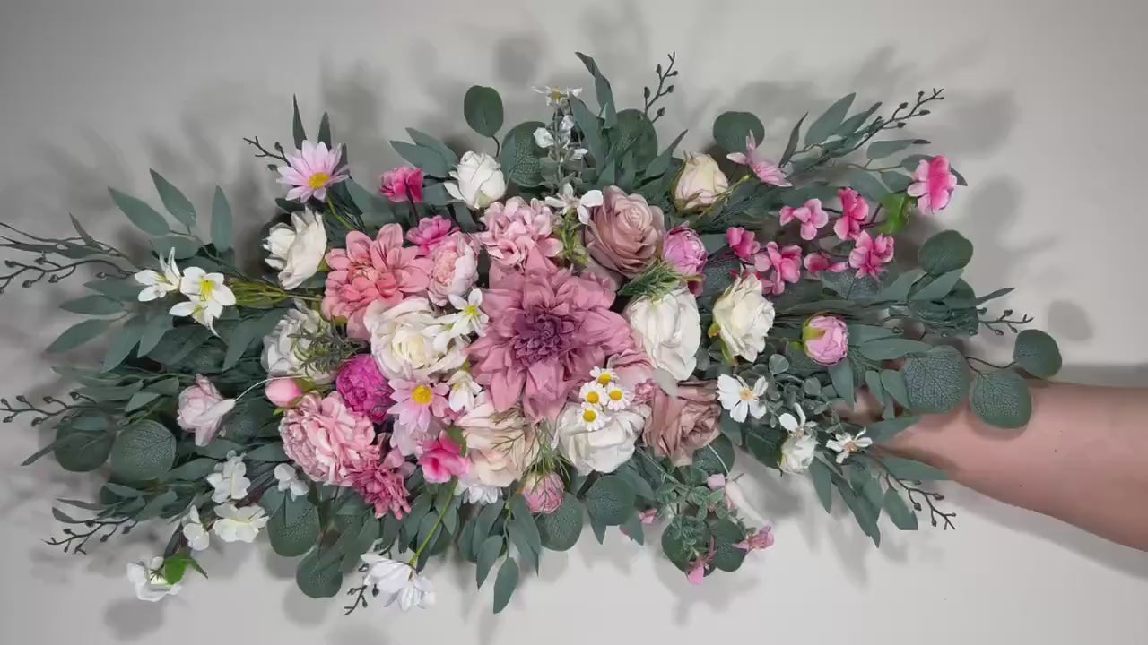 Wedding Pink Arch Arrangement Ivory Dusty Rose Arch Aisle Arrangement Decor Wild Flower Summer Spring Arch White Artificial Flower