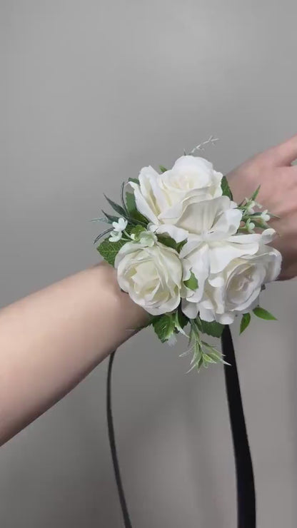White Corsage Wedding Wrist Corsage Bridesmaids Corsage Ivory Mom Corsage Prom Artificial Flowers White Corsage Baby Breath