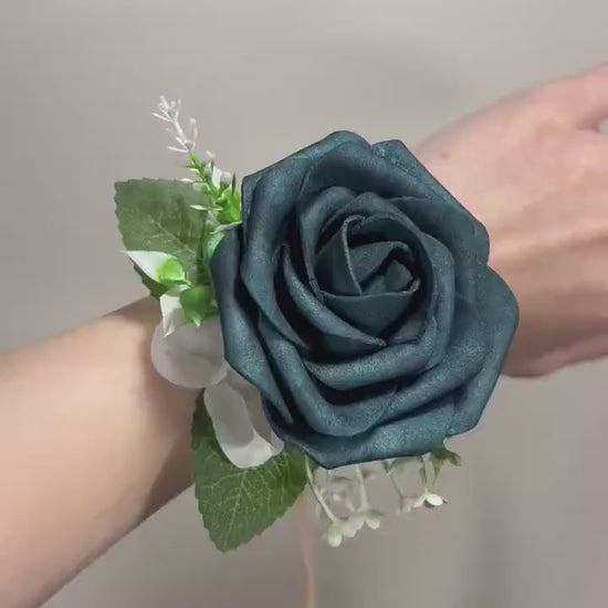 Dark Teal Corsage Wedding Groom Teal Corsage Mom Corsage Deep Teal Boutonniere Artificial Flowers