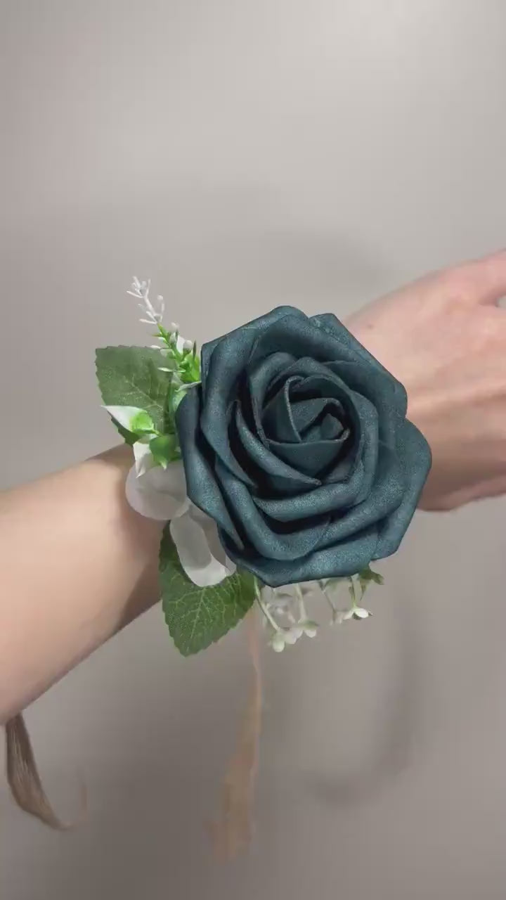 Dark Teal Corsage Wedding Groom Teal Corsage Mom Corsage Deep Teal Boutonniere Artificial Flowers