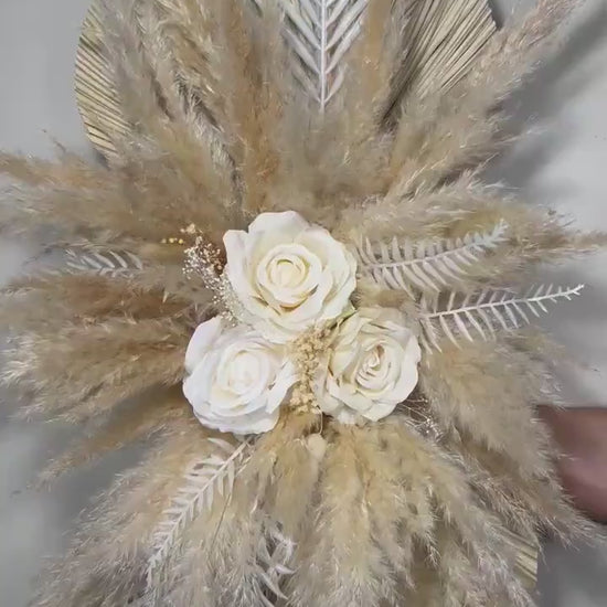 Wedding Arch Arrangement White Pampas Grass Arch Aisle Arrangement Palms Leaves Decor Handmade Artificial Dried Flowers Baby Breath