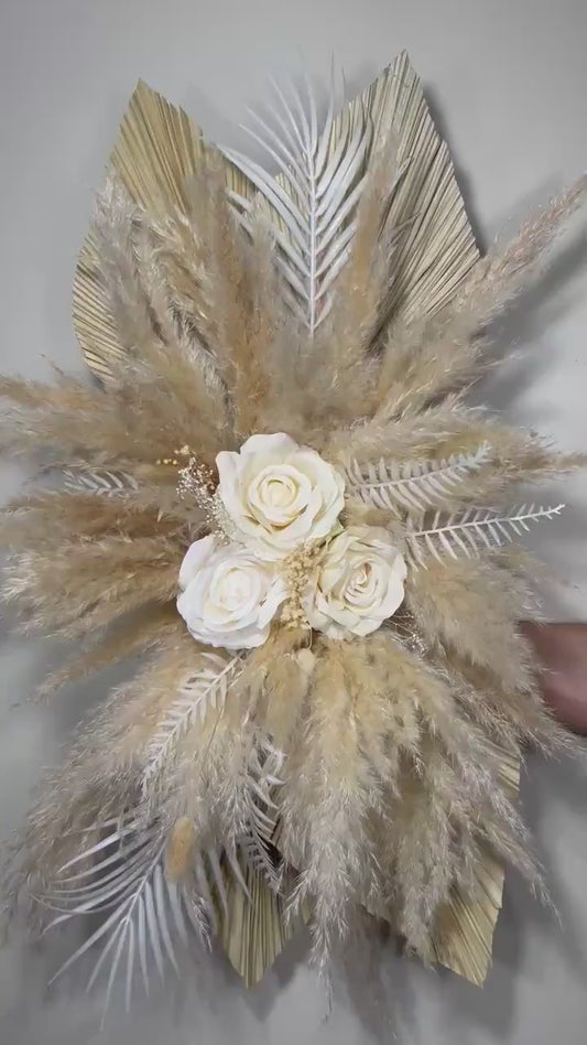 Wedding Arch Arrangement White Pampas Grass Arch Aisle Arrangement Palms Leaves Decor Handmade Artificial Dried Flowers Baby Breath