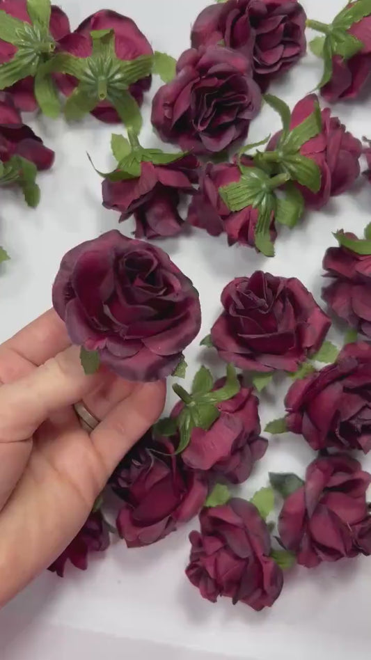 Burgundy Flower Head Wedding Burgundy Flower Heads Rose 1.5" Maroon Wedding Craft Supplies Burgundy Artificial Rose Head Wine Red