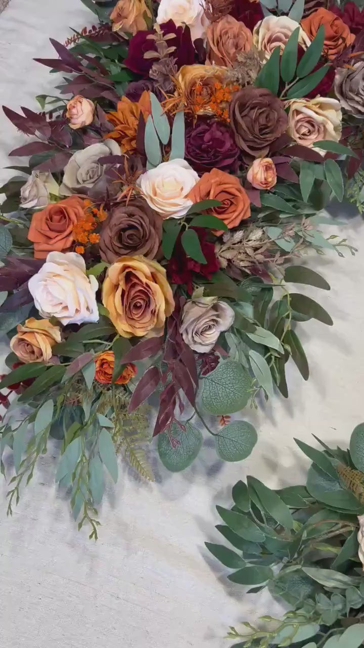 Rust Burgundy Arch Arrangement Champagne Terracotta Corner Arch Aisle Arrangement Brown Orange Decor Burgundy Arbor Arrangement Burnt Orange