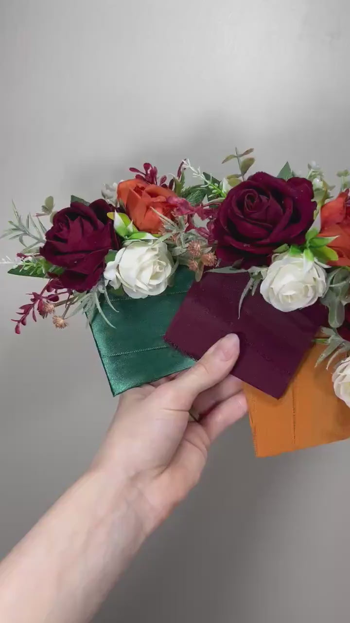 Burgundy Pocket Boutonniere Terracotta Groom Boutonnière White Square Groomsmen Boutonniere Burgundy Burnt Orange Ivory  Artificial Flower