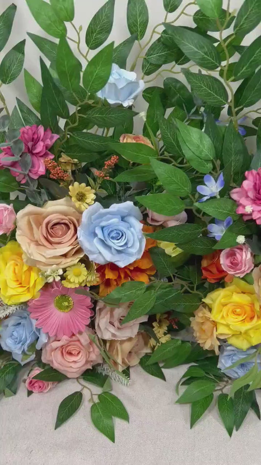 Set of 2 Wedding Aisle Marker Flower Floor Arrangement Whiskey Barrel Décor Wild Flowers Pink Blue Ground Arch Wildflowers Colorful Orange