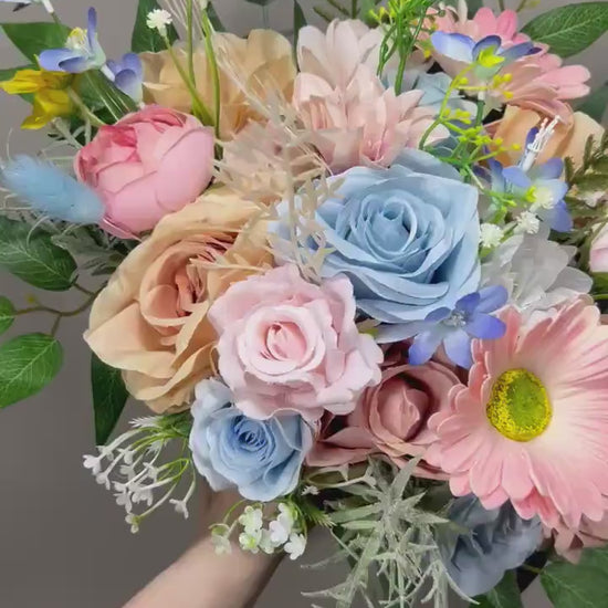 Wedding Bouquet Wild Flower Summer Pink Bridal White Spring Bouquet Pink Blush Blue Bridesmaids Bouquet Blue Wild Flower Artificial