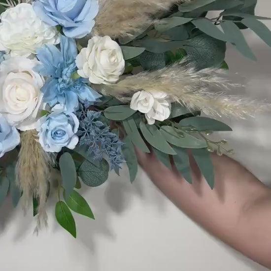 Wedding Arch Arrangement Dusty Baby Blue  Rustic White Blue Arch Aisle Arrangement White Arbor Decor Wall Eucalyptus Winter Pampas Grass