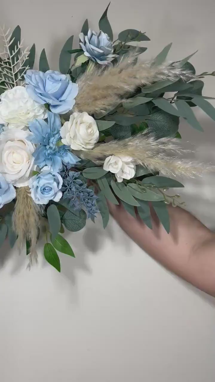 Wedding Arch Arrangement Dusty Baby Blue  Rustic White Blue Arch Aisle Arrangement White Arbor Decor Wall Eucalyptus Winter Pampas Grass