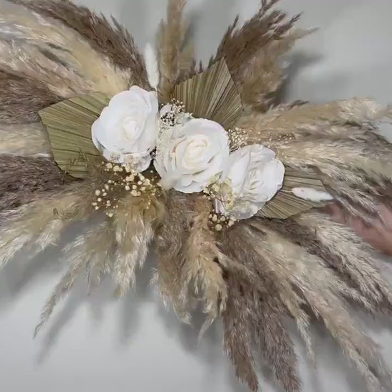 Wedding Arch Arrangement White Pampas Grass Arch Aisle Arrangement Palms Leaves Artificial Dried Flowers Ivory Swag Home Decor Office Wall