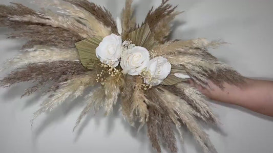 Wedding Arch Arrangement White Pampas Grass Arch Aisle Arrangement Palms Leaves Artificial Dried Flowers Ivory Swag Home Decor Office Wall