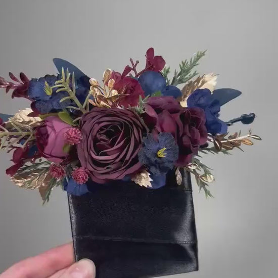 Burgundy Navy Blue Pocket Boutonnière Wedding Navy Blue Burgundy Boutonniere Pocket Groom Maroon Dark Blue Boutonnière Square Groomsmen
