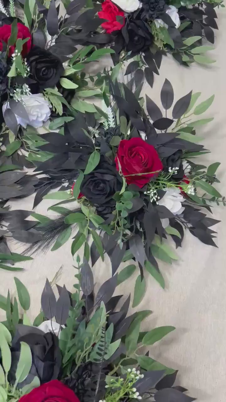 Black Red Bouquet White Wedding Bridal Gothic Bridesmaids Bouquet Dark Red Black Ivory Eucalyptus Baby Breath Artificial Flowers