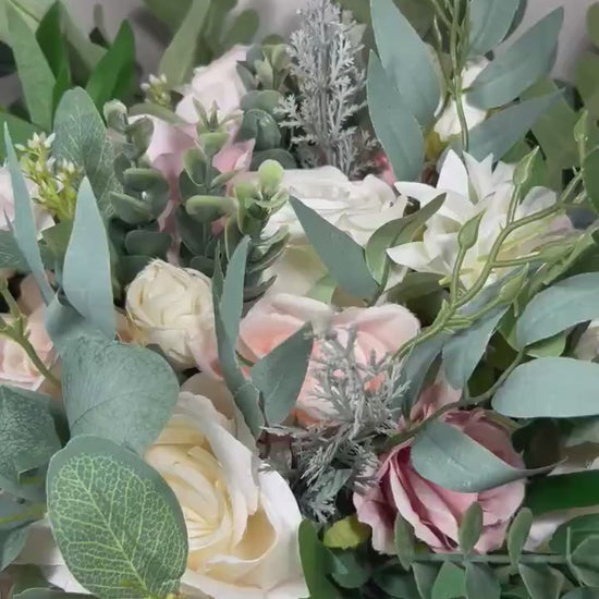 Wedding Bouquet Dusty Rose Bridal Blush Wedding Bouquet Ivory Bridesmaids Decor Eucalyptus Handmade Pink Flower White Artificial Faux Flower