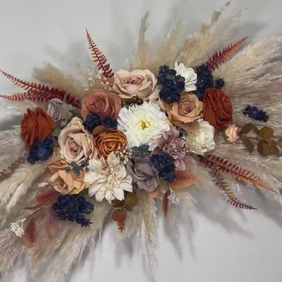 Wedding Arch Arrangement Terracotta Boho Navy Blue Pampas Grass Arch Aisle Arrangement Burnt Orange Swag Backdrop Wall Decor Brown Cinnamon