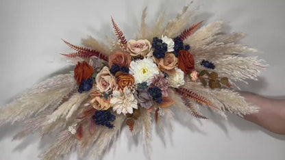 Wedding Arch Arrangement Terracotta Boho Navy Blue Pampas Grass Arch Aisle Arrangement Burnt Orange Swag Backdrop Wall Decor Brown Cinnamon