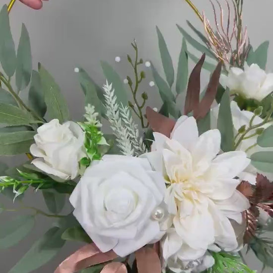 White Hoop Wedding Rose Gold Hoop Bridesmaids White Hoop Flower Girl Ring Wreath Rose Gold Ivory Hoop Flower Eucalyptus Artificial Flower